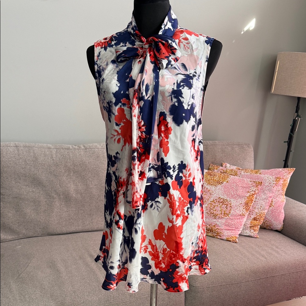 Nine West Red and Blue Floral Sleeveless Blouse